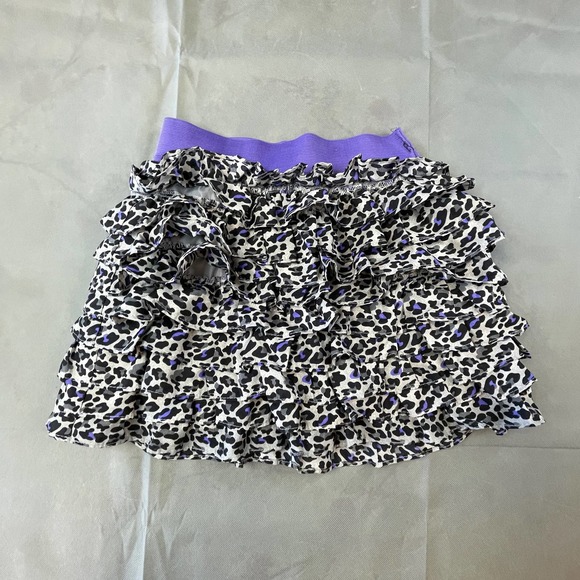 Justice Skort Girls Size 12 Elastic Waist Purple Gray Black Cheetah Ruffle FLAW - Picture 9 of 10
